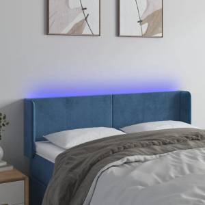 vidaXL LED горна табла за легло, тъмносиня, 147x16x78/88 см, кадифе (3123008)