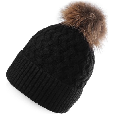 Prima obchod dívčí zimní čepice s pravou kožešinovou bambulí Emi Ross černá