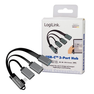 LogiLink USB 3.2 Gen 1 хъб, USB-C/M (90 ) 3x USB-A/F, алуминий, 0, 15 м