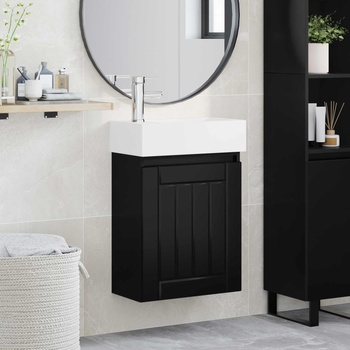vidaXL Мивка за баня със смесител Черно 45, 5 x 25, 5 x 84 см (889482)
