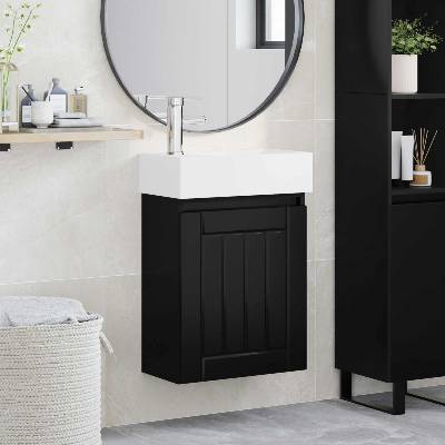 vidaXL Мивка за баня със смесител Черно 45, 5 x 25, 5 x 84 см (889482)