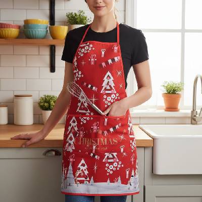 Готварска престилка в червено с коледни мотиви