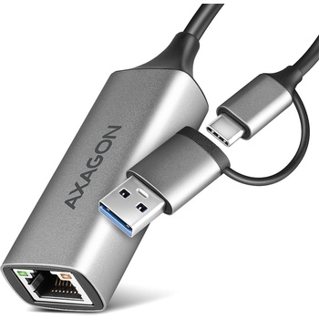 AXAGON ADE-TXCA, USB 3.2 Gen 1, 10/100/1000 Mbit/s, 15 cм кабел, Метален, Сив (ADE-TXCA)