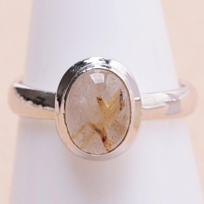 Nefertitis Sagenit křišťál s rutilem prsten stříbro 69678