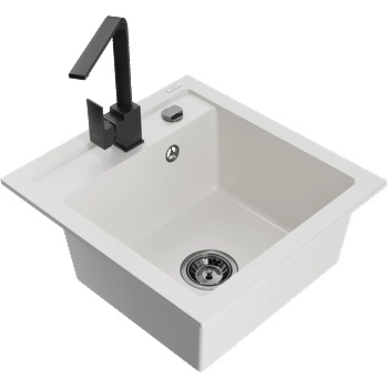 Mexen Vito кухненска мивка от гранит с 1 отделение и кухненски смесител Rita, бял - 6503-20-670300-70 (6503-20-670300-70)