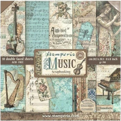 Obojstranné papiere "Music" na scrapbooking, 20,3 x 20,3 cm, 10 ks