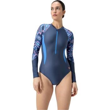 Speedo Бански костюм Speedo Women's Long Sleeve One Piece Swimsuit - Blue/Pink