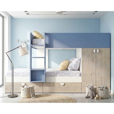 TRS-SPAIN Aldo Patrová postel Flip - světlý dub, smoky blue 90x190 cm