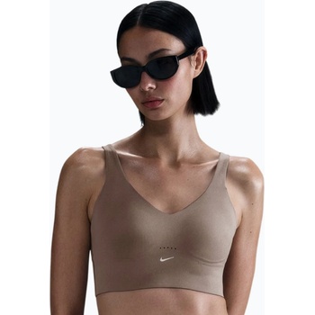 Nike Спортен сутиен Nike Alate Medium Support Longline mink brown/white