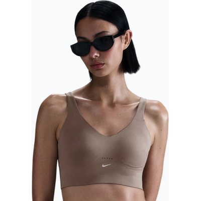 Nike Спортен сутиен Nike Alate Medium Support Longline mink brown/white