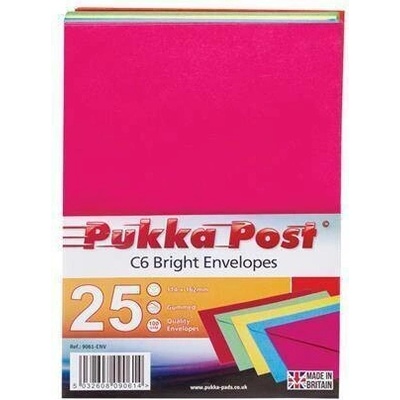Pukka Pad Obálky Bright, mix zářivých barev, C6, pogumovaný povrch, PUKKA PAD 9061-ENV ,balení 25 ks 394686
