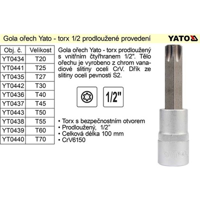 Compass Nástavec prodloužený 1/2" bit Torx T60 YT-04328