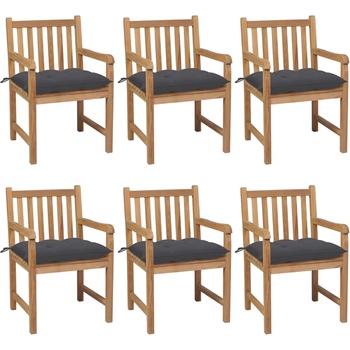 vidaXL Градински столове 6 бр възглавници антрацит тиково дърво масив (3073046)