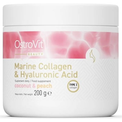 OstroVit Beauty Marine Collagen & Hyaluronic Acid, кокос и праскова, 200 g, OstroVit
