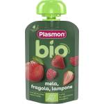 Plasmon БИО Плодова закуска Ябълка и ягода 6м+ 100г - bubu