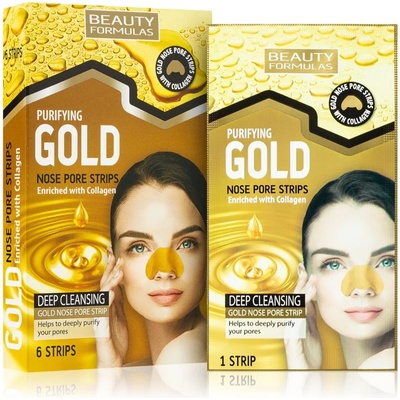 Beauty Formulas Gold почистваща лепенка за запушени пори по носа с колаген 6 бр