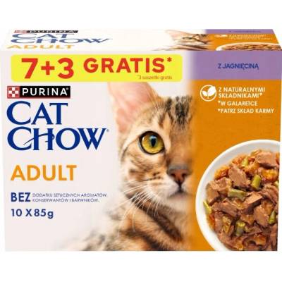 PURINA Cat Chow Adult Krmivo s jehněčím masem a zelenými fazolkami v želé 10x85 g 7+3