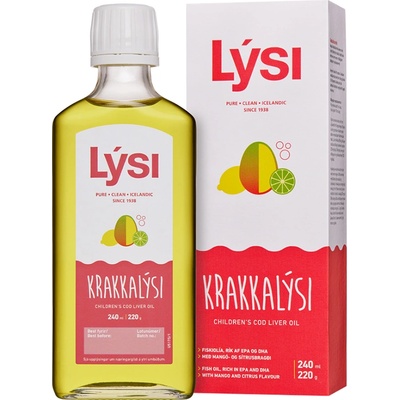 Lysi Омега-3 за деца и възрастни 2390 mg (масло от черен дроб на исландска риба треска), 240 ml, с аромат на манго и цитруси (868696 LYSI)