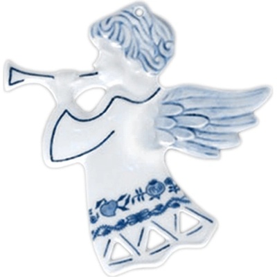Český porcelán Cibulák Vánoční ozdoba anděl s trumpetou hladký 8,8 x 9,4 cm