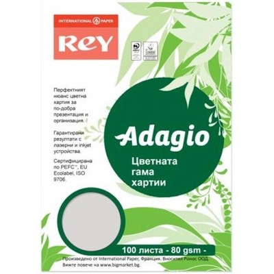 REY Копирна хартия Rey Adagio, A4, 80 g/m2, сива, 100 листа