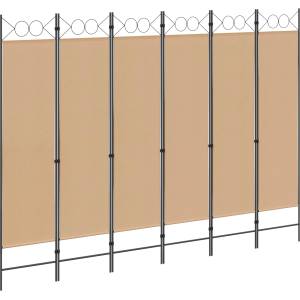 vidaXL Делител за стая с 6 панела Бежово 240 x 180 cm Текстил (42039192)