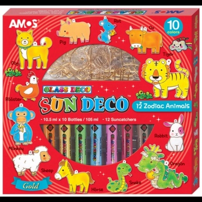 Amos Barvy na sklo sada 10 barev 10,5 ml + 12 sklíček ZVÍŘATA 6418