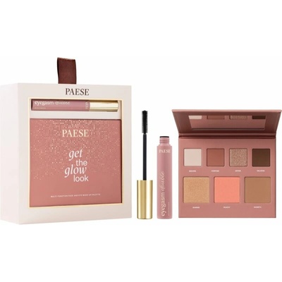 Paese Giftset The Glow Look Face And Eye Make up Palette multifunkční paleta na obličej a oči 16 g + Paese Eyegasm Double Serum Mascara objemová a pečující řasenka 9 ml