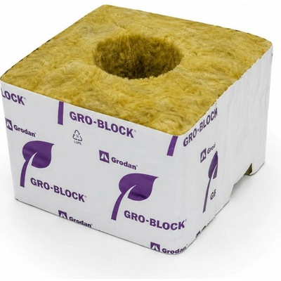 Grodan Gro-Block IMPROVED 100x100x65 mm, pěstební kostka s dírou 40x40 mm, 1 ks