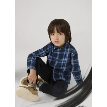 MAYORAL Риза дълъг ръкав каре за мини момче в син цвят Майорал