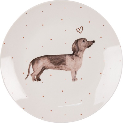 Clayre & Eef Porcelánový dezertný tanier s jazvečíkmi Dachshund Love 20cm