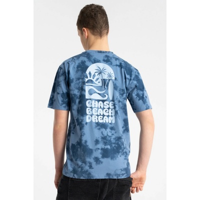 Reporter Young tričko s tie dye efektem a potiskem Chase Beach Dream na zádech modré