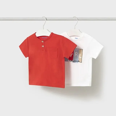 MAYORAL Комплект 2 тениски къс ръкав червена с джоб и бяла с надпис за мини момче Майорал