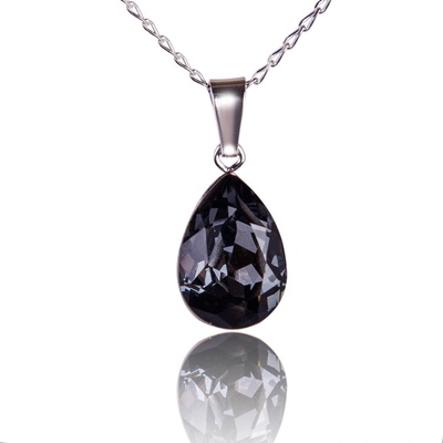 Swarovski Elements Pear stříbrný (přívěsek + řetízek) černo šedá slzička, kapka 34146.5 Silver night černá