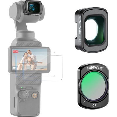 NEEWER lens filter set, compatible with DJI Osmo Pocket 3 / Pocket 4 / Xtra Muse, magnetic CPL filter, 0.75x wide-angle lens with 108° field of view, screen protector, accessories, FL-B29