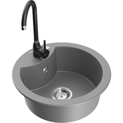 Mexen Diego еднокоморна гранитна мивка с кухненски смесител Telma, сив - 6512-71-670200-70 (6512-71-670200-70)