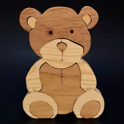 Amadea dřevěné puzzle medvěd masivní dřevo dvou druhů dřevin 15 cm