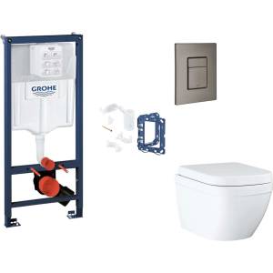 GROHE Rapid SL - Комплект за предстенна инсталация, тоалетна, седалка SoftClose, бутони Skate Cosmopolitan и комплект за поставяне на таблет, Triple Vortex, четка Hard Graphite SANI11BB5136 (SANI11BB5136)