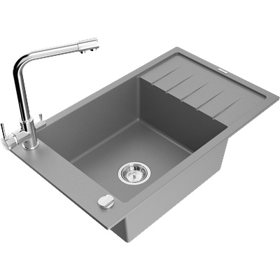 Mexen Elias мивка от гранит 1-камерна с отцеждачка и кухненски смесител Duero, сив - 6511-71-671600-00 (6511-71-671600-00)