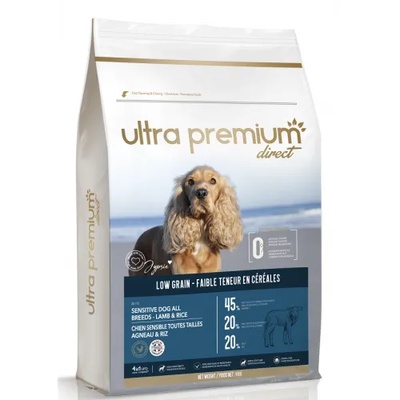 Ultra Premium Direct Adult sensitive all breeds lamb rice - суха храна за пораснали чувствителни кучета, агнешко с ориз, с ниско съдържание на зърно, 45% месо и месни съставки, 4 кг, Франция LG0408