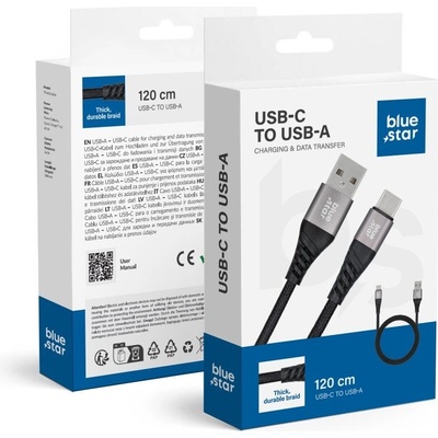 Blue Star Tfk-Dc-00 Braided 3A 20W USB A to Type C Pd Qc4.0, 1,2m, černý