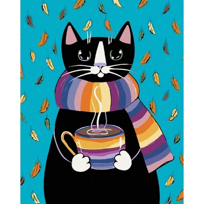 zuty Malování podle čísel Kočička s pruhovanou šálou 80 x 100 cm vypnuté plátno na rám 8596530013594