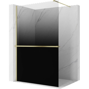 Mexen Kioto+ стена за душ с рафт Walk-in 80 x 200 см, омбре черна 8 мм, злато четка (800-080-121-55-76)