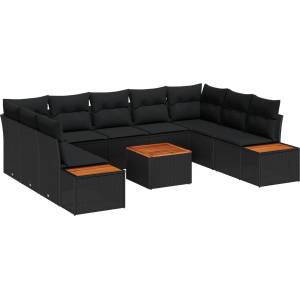 vidaXL Градински Софа Комплект 5 бр. 9-Брой места Черно Полиротанг (3356838)