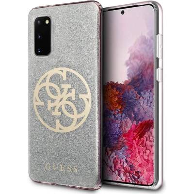 GUESS Glitter 4G Circle Logo Case - дизайнерски кейс с висока защита за Samsung Galaxy S20 (сив)