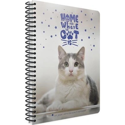 GIPTA Тетрадка Catbook, бяла хартия, широки редове, PP корица, със спирала, А4, 80 листа (6137)