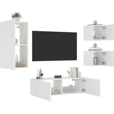 vidaXL 4dílná obývací stěna s LED osvětlením bílá 3216881