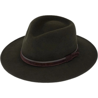 Fiebig Headwear since 1903 Cestovní klobouk vlněný olivový s koženou stuhou