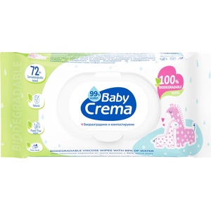 Baby Crema Биоразградими мокри кърпички с капаче Baby Crema - 99% вода, 72 броя (2204) - ozone