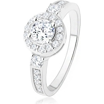 Šperky eshop strieborný zásnubný prsteň 925 číre zirkónové slnko ligotavé kamienky SP47.05