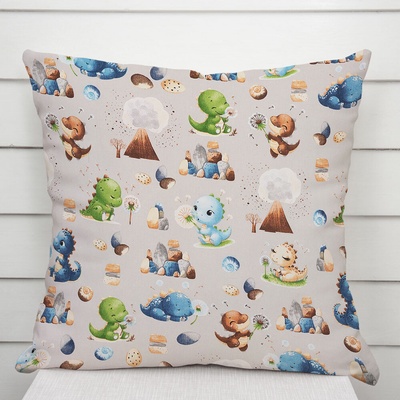 Biante bavlna Sandra SA-656 Modro-zeleno-hnedé dinosaury na svetlo sivom 30 x 50 cm